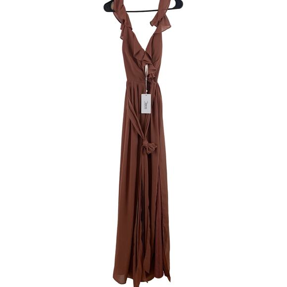 NWT Revelry Valerie Chiffon Faux Wrap Ruffle Maxi Gown Dress Cinnamon Rose 2 - Picture 2 of 10